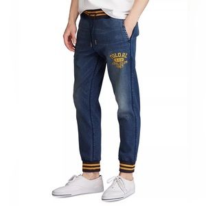 Polo Ralph Lauren Denim Joggers Graphic Sweatpants Varsity NWT Large